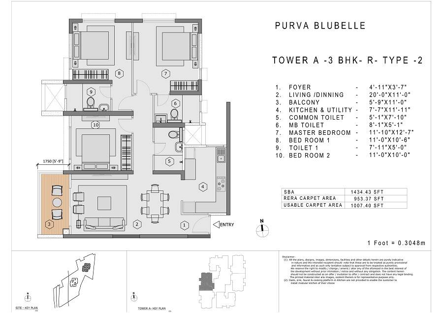 puravankara 2bhk floor plan